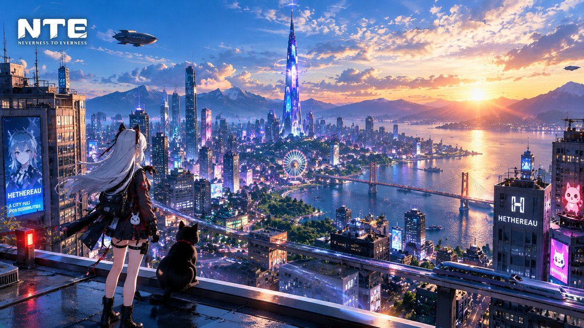Neverness to Everness 4K open-world gameplay screenshot of Hethereau's city skyline